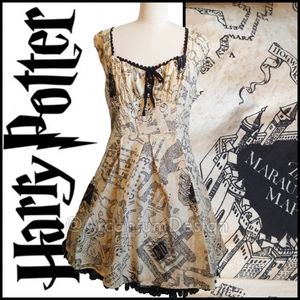 ❌SOLD Harry Potter Wizarding World Marauder's Map Peasant Dress hot topic geek
